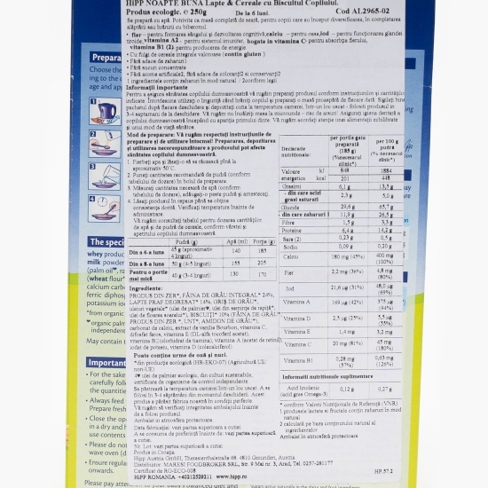 Cereale eco Noapte bună, primul biscuit al copilului +6 luni, 250g