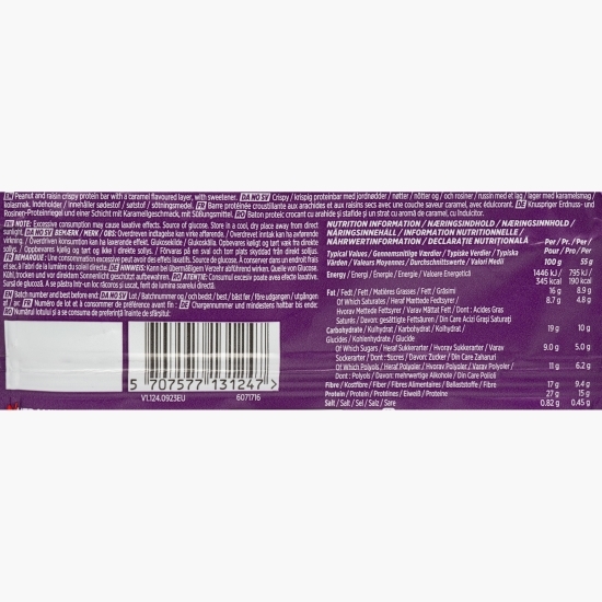 Baton proteic fără zahăr adăugat cu bucăți de arahide și caramel 55g