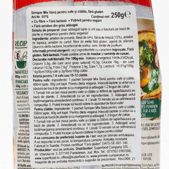 Mix făină pentru vafe și clătite, fără gluten 250g
