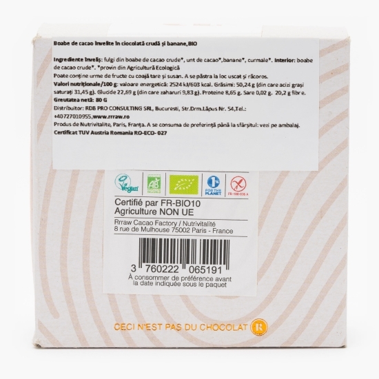 Boabe de cacao învelite în cacao crudă și banane eco 80g