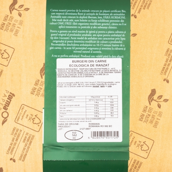 Burgeri din carne de mânzat eco 250g