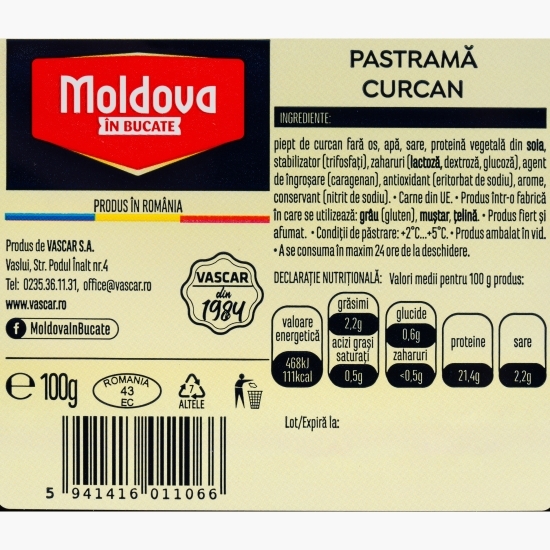 Pastramă curcan, feliată 100g