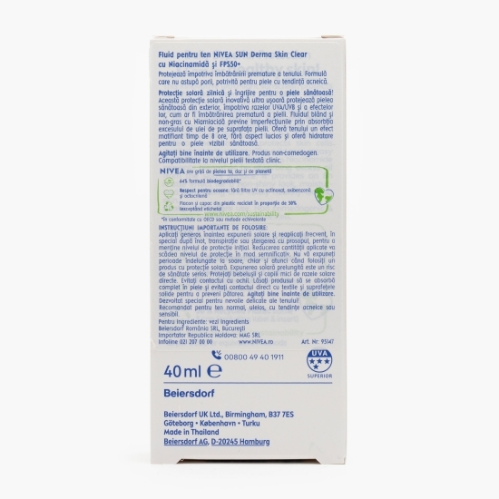 Fluid pentru ten cu SPF50+ și niacinamidă Derma Skin Clear 40ml  