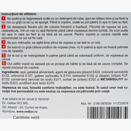 Vopsea gel pentru ouă 4 culori, 16g