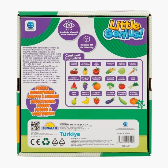 Puzzle educațional cu fructe și legume, 2+ ani