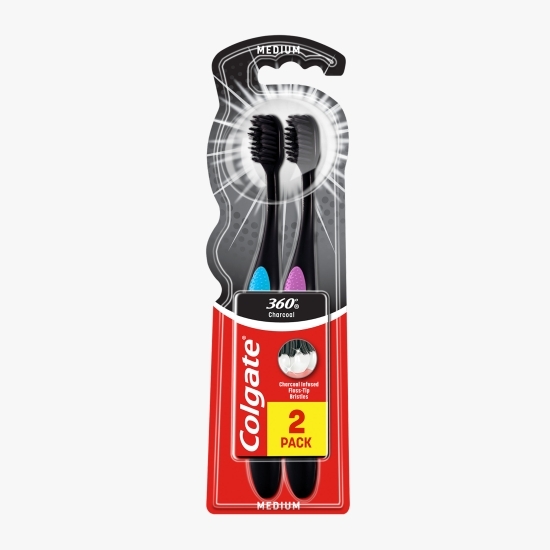 Pachet: 2x Periuță de dinți cu peri de duritate medie 360 Charcoal Medium
