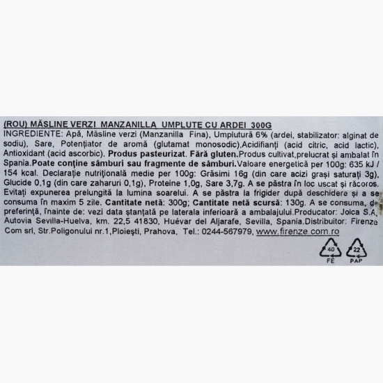 Măsline verzi Manzanilla umplute cu ardei copt 300g