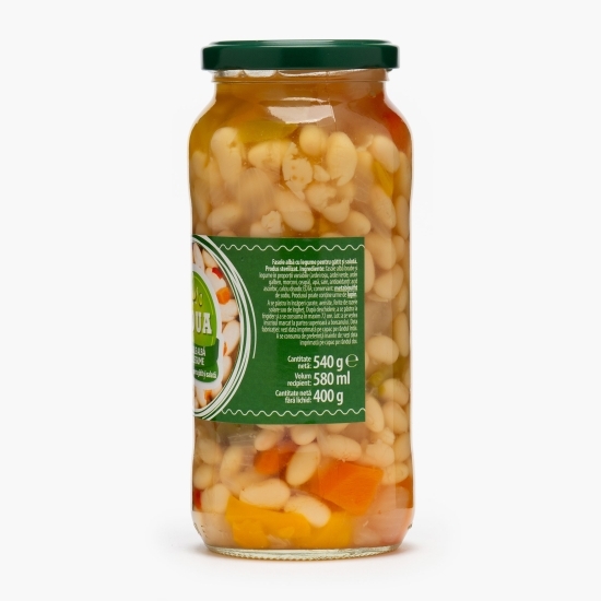 Fasole albă cu legume, în saramură, 540g