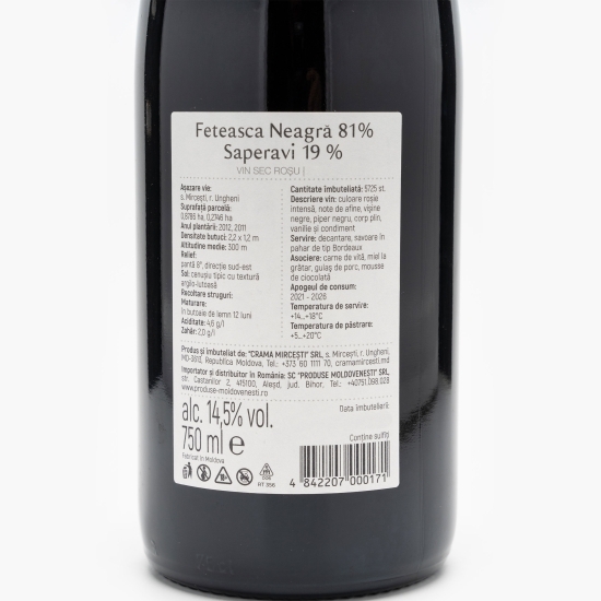 Vin roșu sec Fetească Neagră & Saperavi, 14.5%, 0.75l