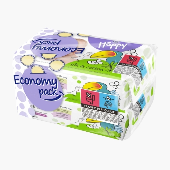  Șervețele umede bumbac & mătase pentru bebeluși 64x2buc