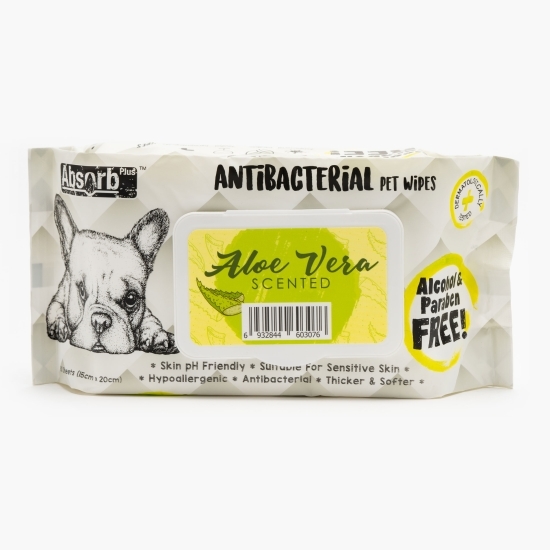Șervețele antibacteriene pentru igiena zilnică a animalelor de companie - aloe vera 80 buc