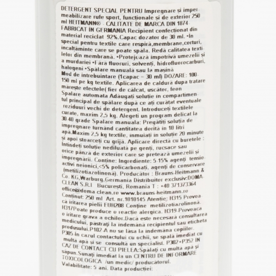 Soluție impermeabilizare haine, încălțăminte, rucsacuri, corturi 0.25l