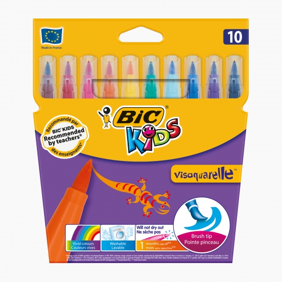 Markere colorate cu vârf flexibil lavabile Kids Visaquarelle 10 buc