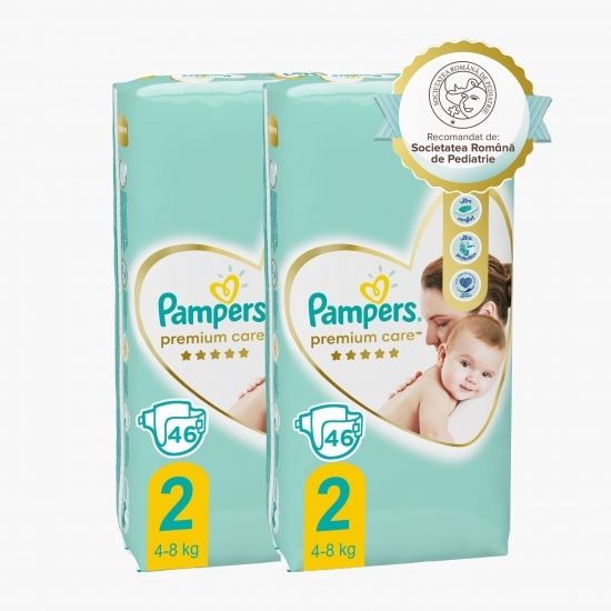 Scutece Premium Care nou-născut, mărimea 2, 4-8kg, 92 buc