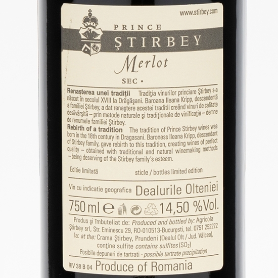Vin roșu sec Merlot, 14.5%, 750ml