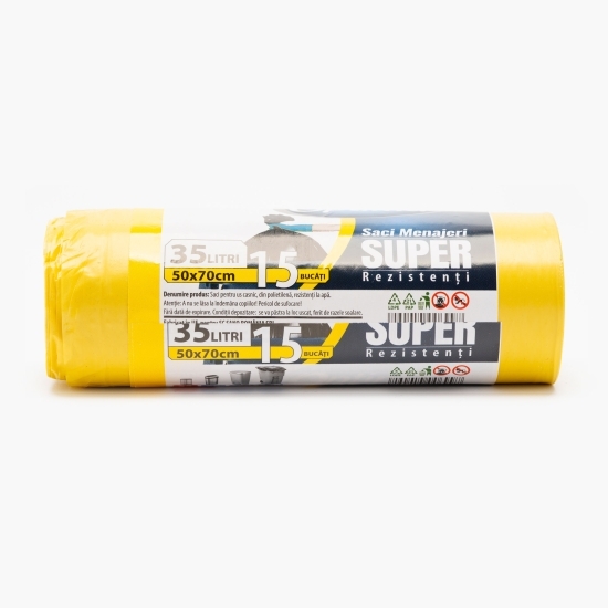 Saci menajeri super rezistenți 35l, galben, 15 buc