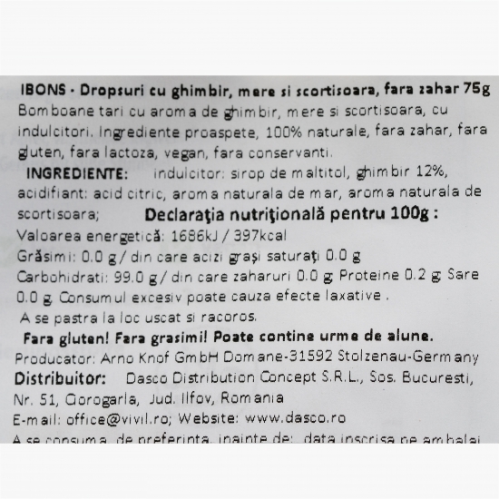 Dropsuri cu ghimbir, mere și scorțișoară fără zahăr 75g