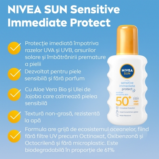 Spray de protecție solară cu acțiune rapidă SPF50+ Sensitive 200ml