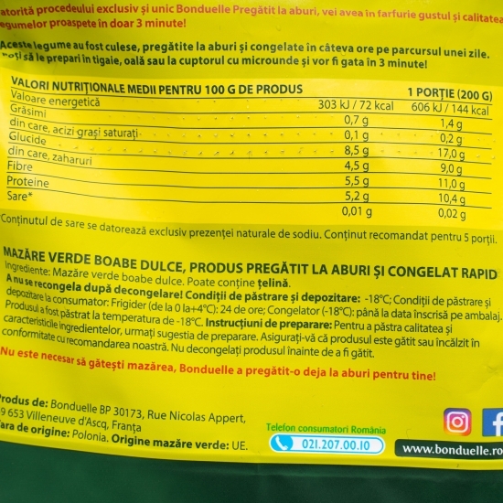 Mazăre verde boabe dulce vapeur 1kg