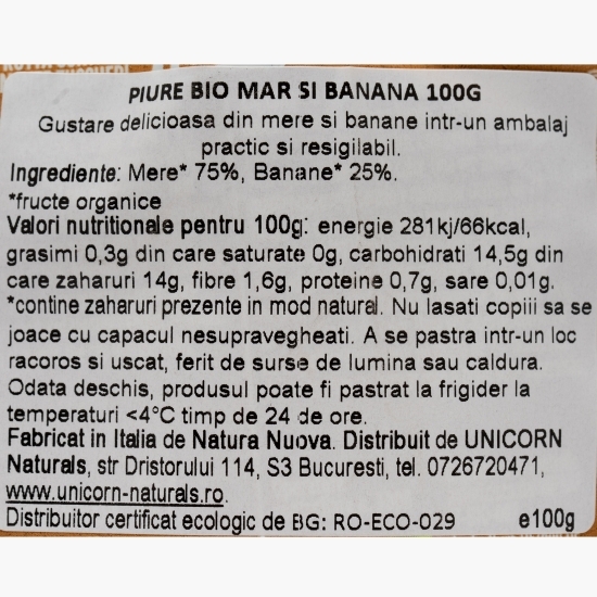Piure eco măr și banane, fără zahăr adăugat 100g