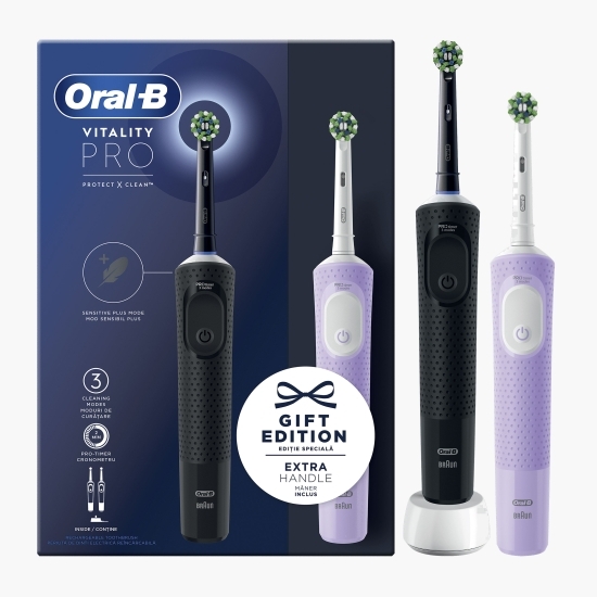 Set 2 x Periuță de dinți electrică Vitality Pro, negru/violet