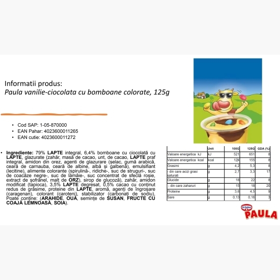 Budincă Paula vanilie-ciocolată cu bomboane 125g