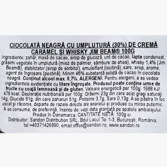 Mini tablete de ciocolată amăruie cu cremă de caramel și whisky 100g