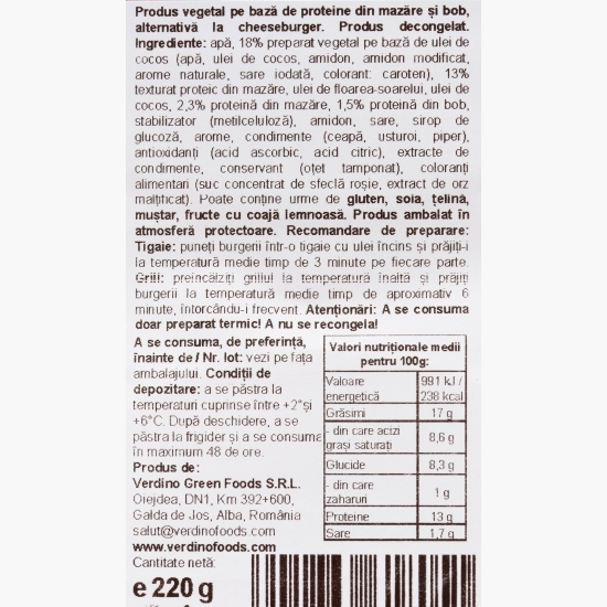Cheeseburger vegetal 220g