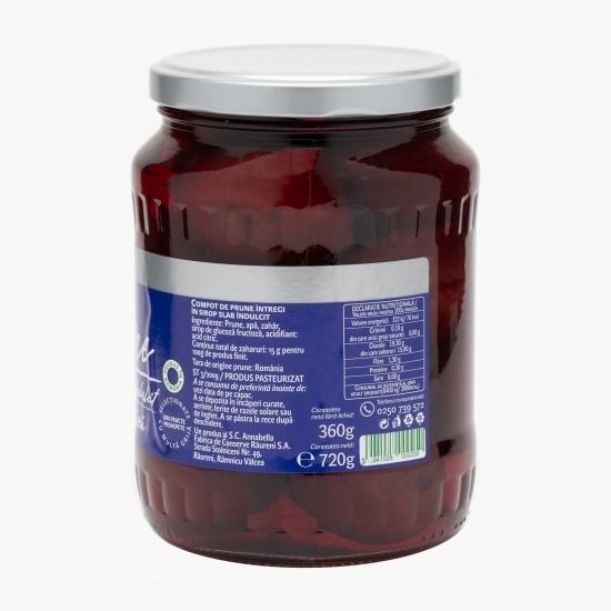 Compot prune întregi în sirop slab îndulcit 720g