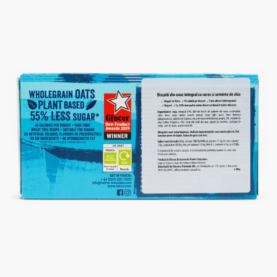 Biscuiți din ovăz integral cu cocos și semințe de chia 200g