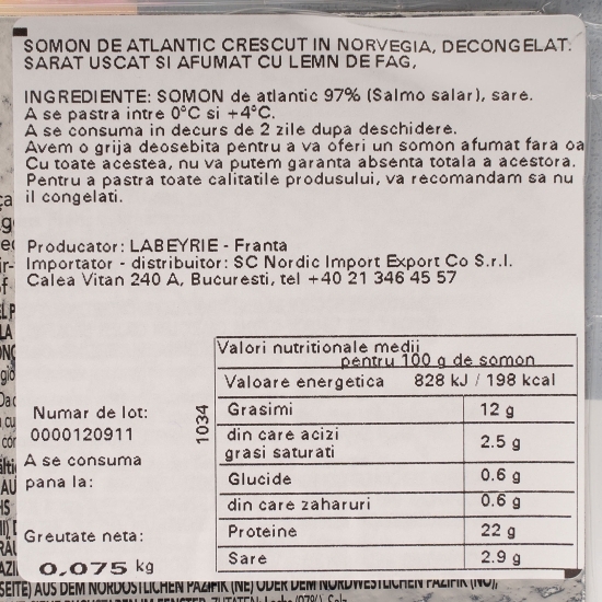 Somon de Atlantic afumat 75g