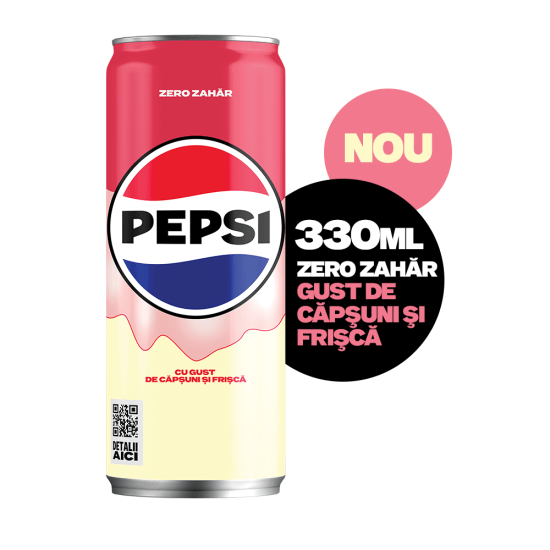 Băutură carbogazoasă aromă de cola, cu gust de căpșuni și frișcă Zero zahăr, 6X330ml