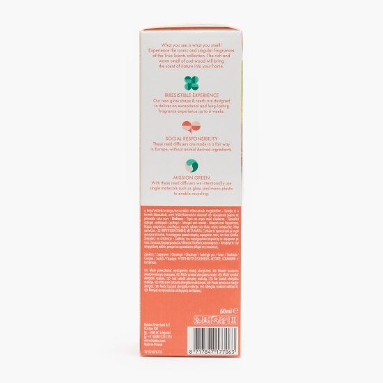 Odorizant difuzor cu beţişoare pentru casă, Lemn de Oud, 60ml 