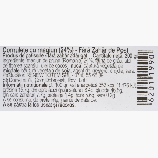 Cornulețe de post, cu magiun de prune, fără zahăr adăugat 200g