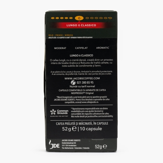 Lungo Classico 6, 10 băuturi 52g, capsule cafea compatibile Nespresso