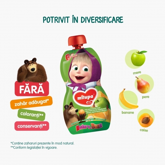 Piure de mere, pere, banane, caise Masha & ursul, +6 luni 100g