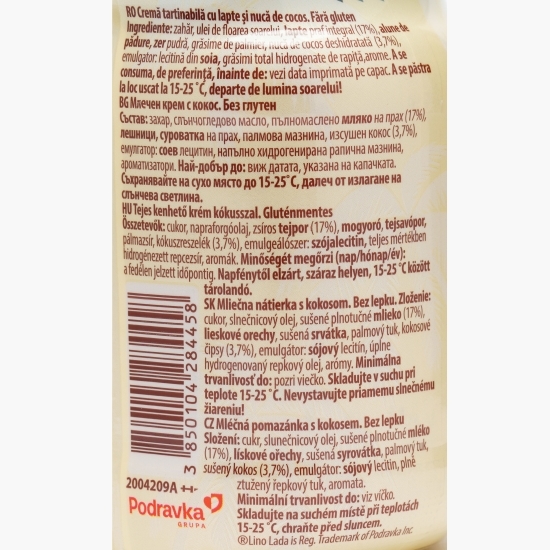 Cremă tartinabilă cu lapte și nucă de cocos 350g