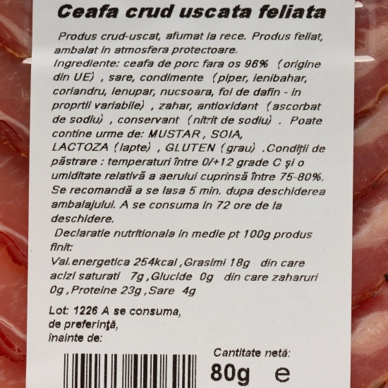 Ceafă crud-uscată, feliată 80g