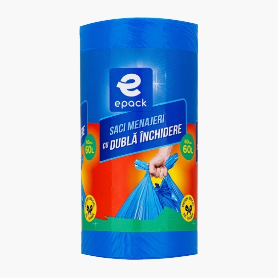 Saci menajeri cu dublă închidere, 60l, rolă 60 buc