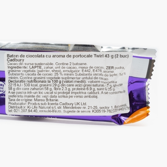Baton de ciocolată cu aromă de portocale Twirl 43g (2 buc)