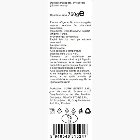 Doradă proaspătă, eviscerată 760g