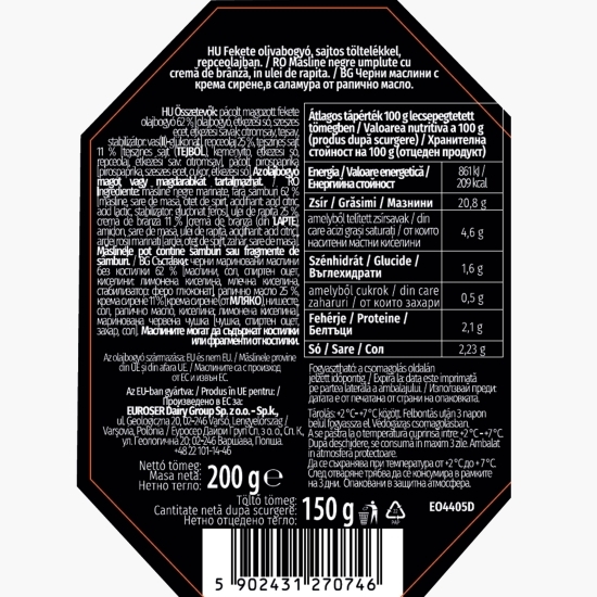 Măsline negre umplute cu brânză proaspătă 200g