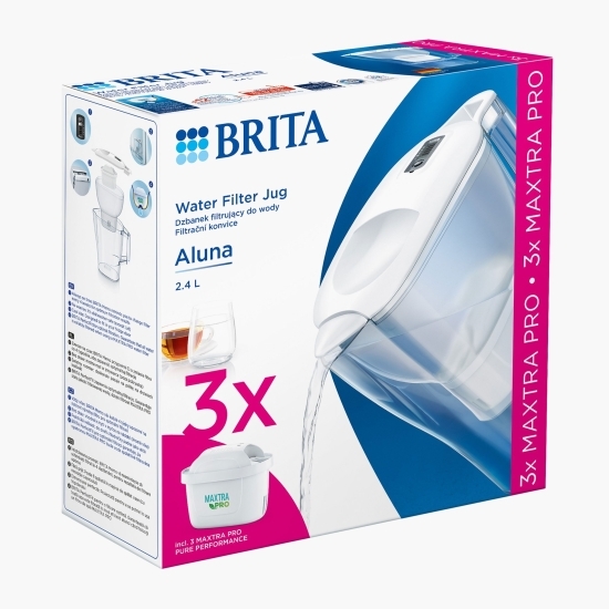 Starter pack cană filtrantă Aluna 2.4l (alb) + 3 filtre Maxtra PRO