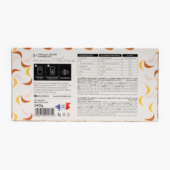 Mini choux cu cremă de vanilie, cacao și alune 240g