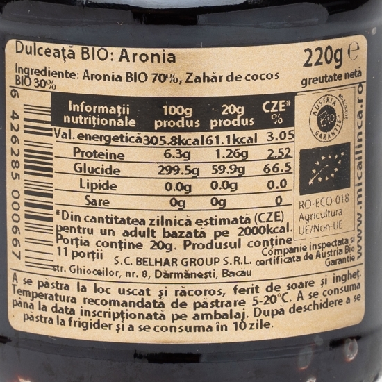 Dulceață de aronia cu zahăr de cocos eco 220g