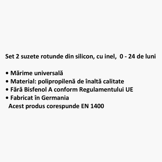 Suzete silicon cu inel 0-18+ luni, 2 buc