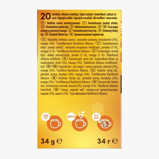 Ceai negru cu piersică și mango, 20 plicuri piramidale, 34g