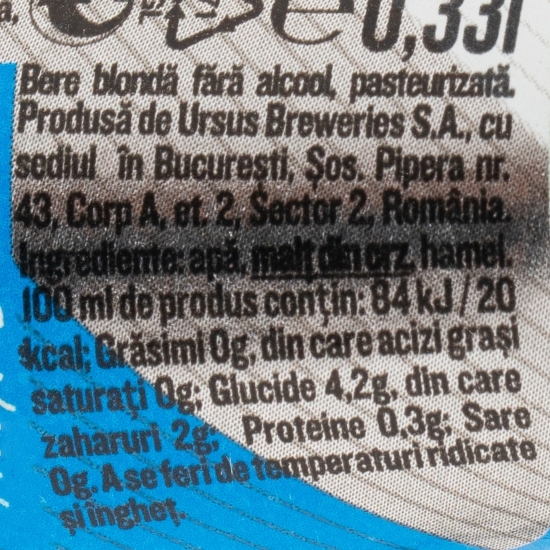 Bere blondă fără alcool sticlă 0.33l