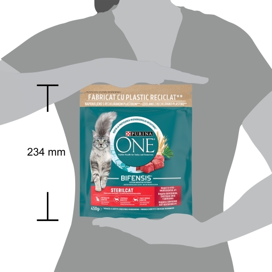 Hrană uscată pentru pisici sterilizate, 450g, One cu vită și grâu