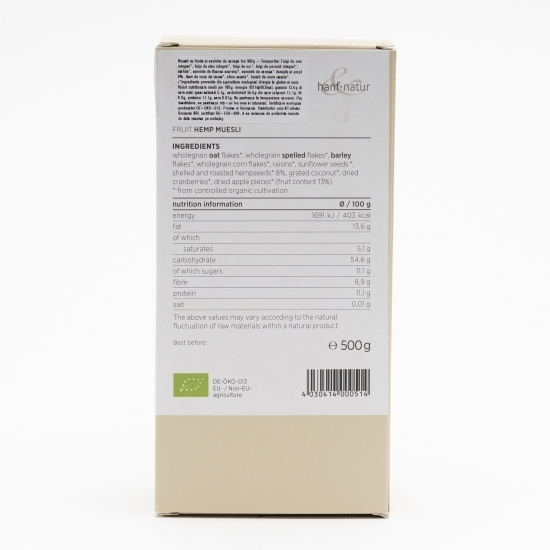 Musli cu fructe și semințe de cânepă eco 500g